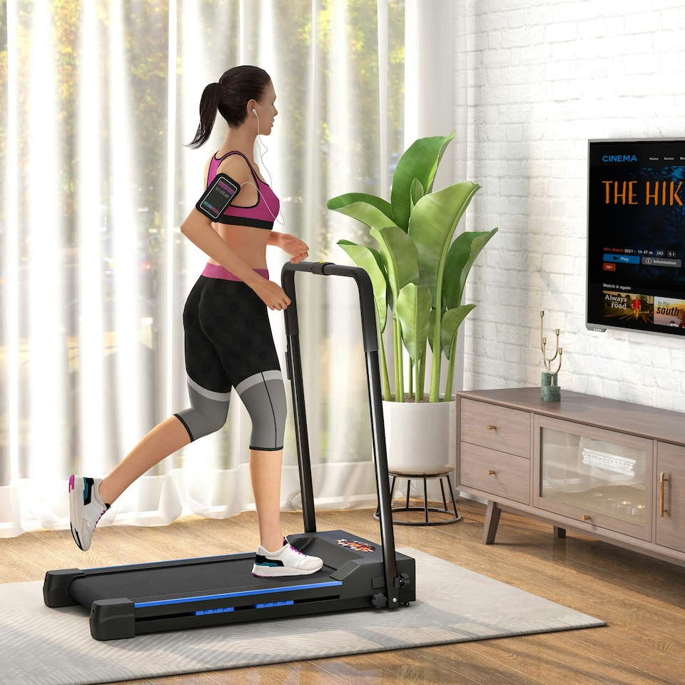 image 1 of HOMCOM 1-6 km/h Folding Motorised Treadmill Walking w/ Remote Control, Blue