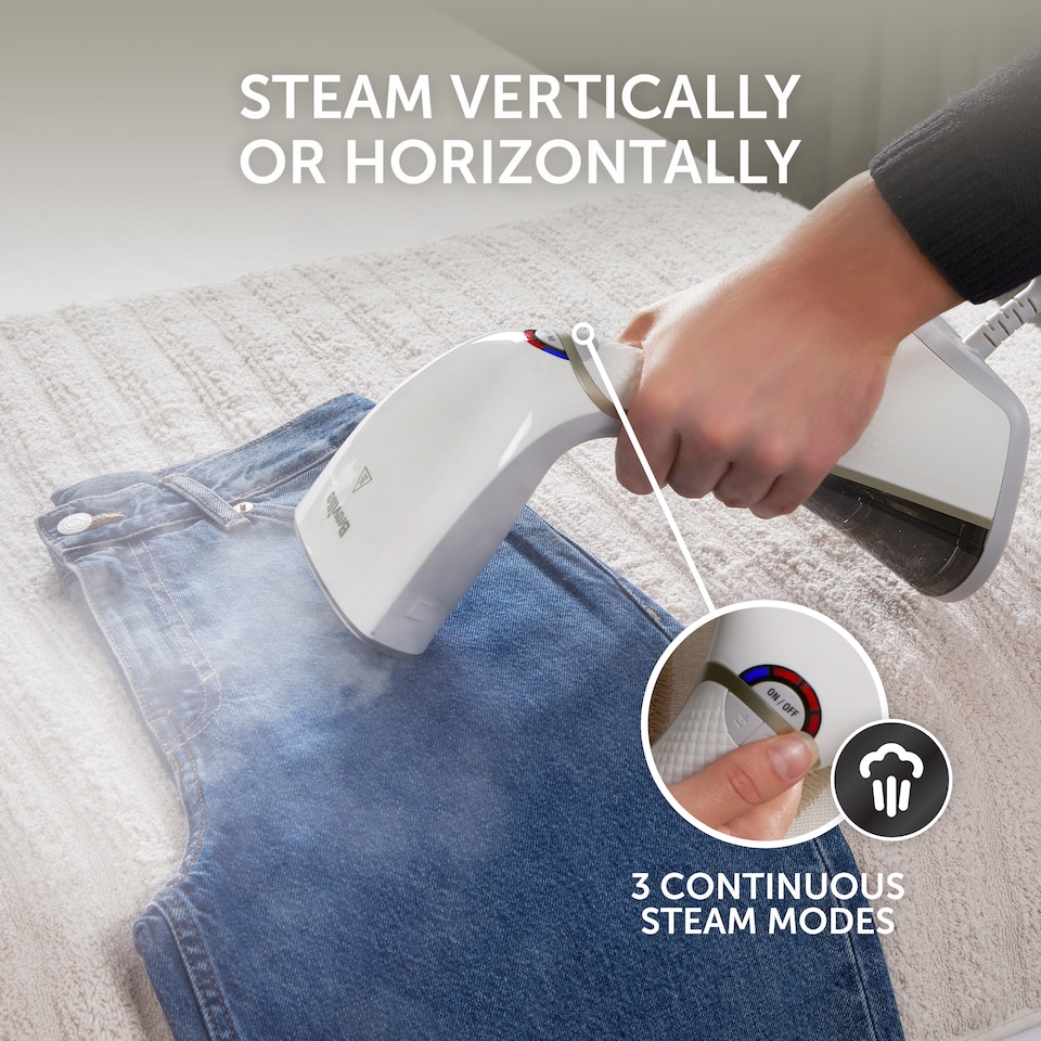 image 1 of Breville EliteTEMP Handheld Garment Steamer | Horizontal & Vertical Clothes Steamer for Home & Travel | 1500W | Fast Heat Up | White & Gold