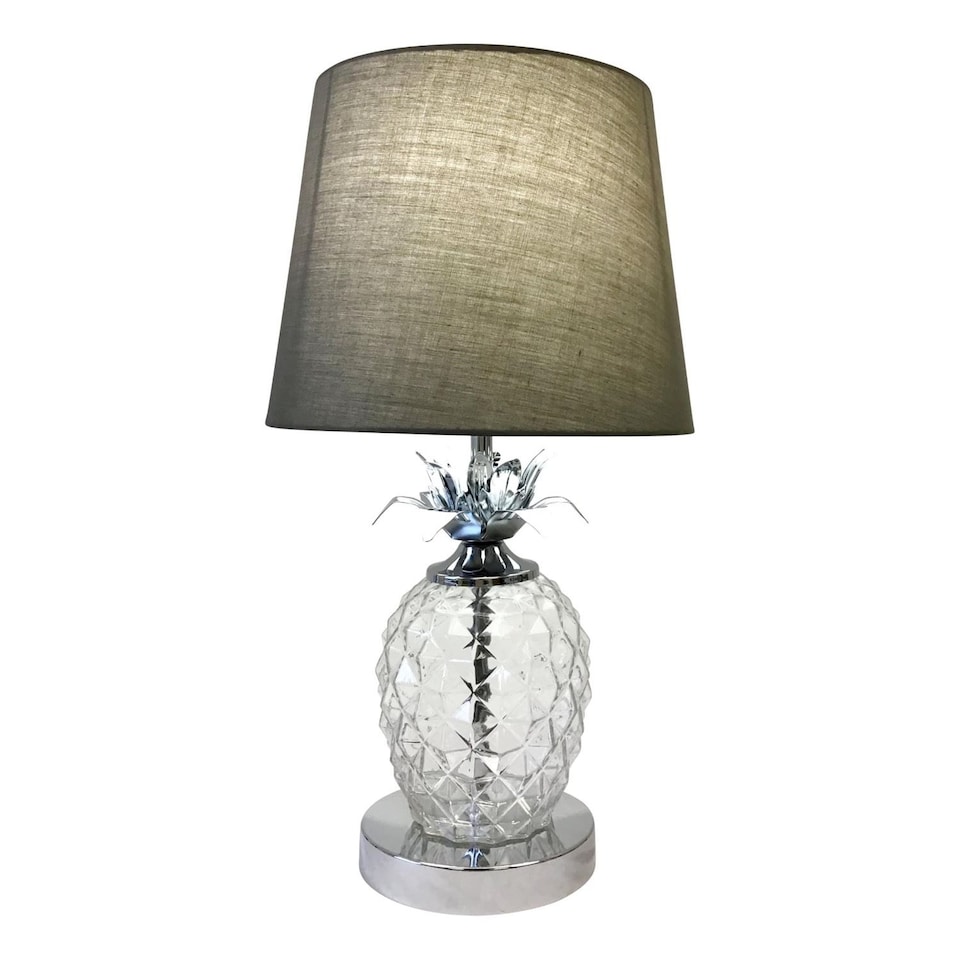 image 1 of Pair of Chrome Pineapple Touch Lamps with Grey Shades | Chrome | Grey | Large | 2
