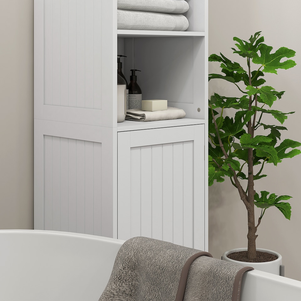 image 1 of HOMCOM Freestanding Bathroom Tall Cabinet with Adjustable Shelf, White