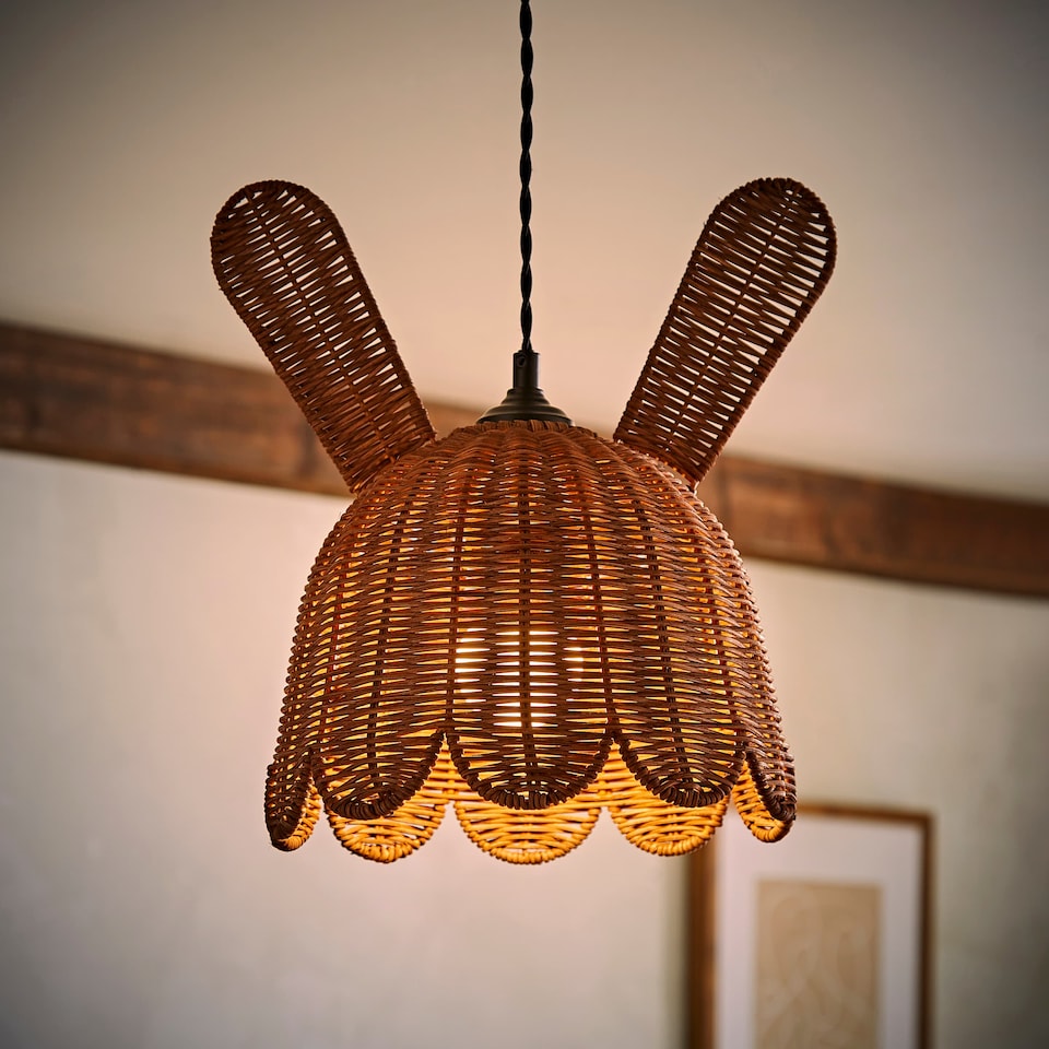 image 1 of ValueLights Bella Rattan Bunny Ceiling Pendant Lamp Shade | Brown