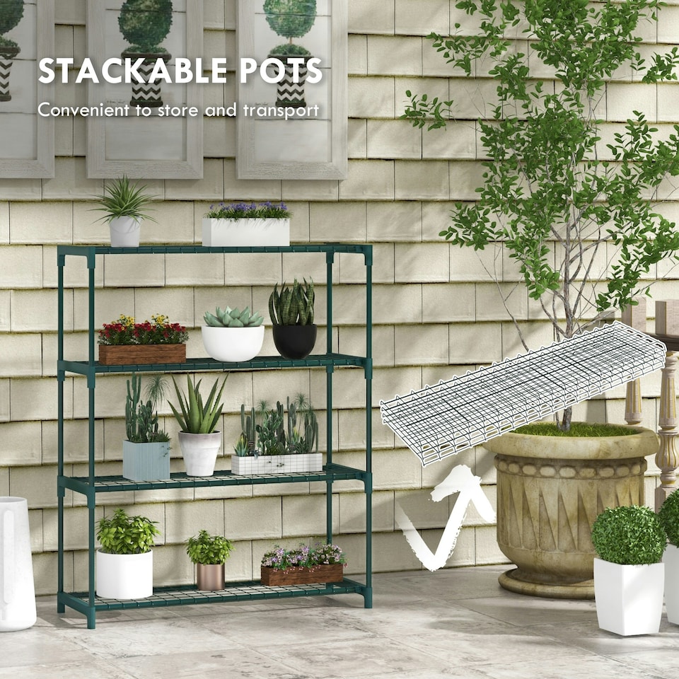 image 1 of Outsunny Plant Stand, 4-Tier Planter Holder Flower Display Rack, Dark Green Green