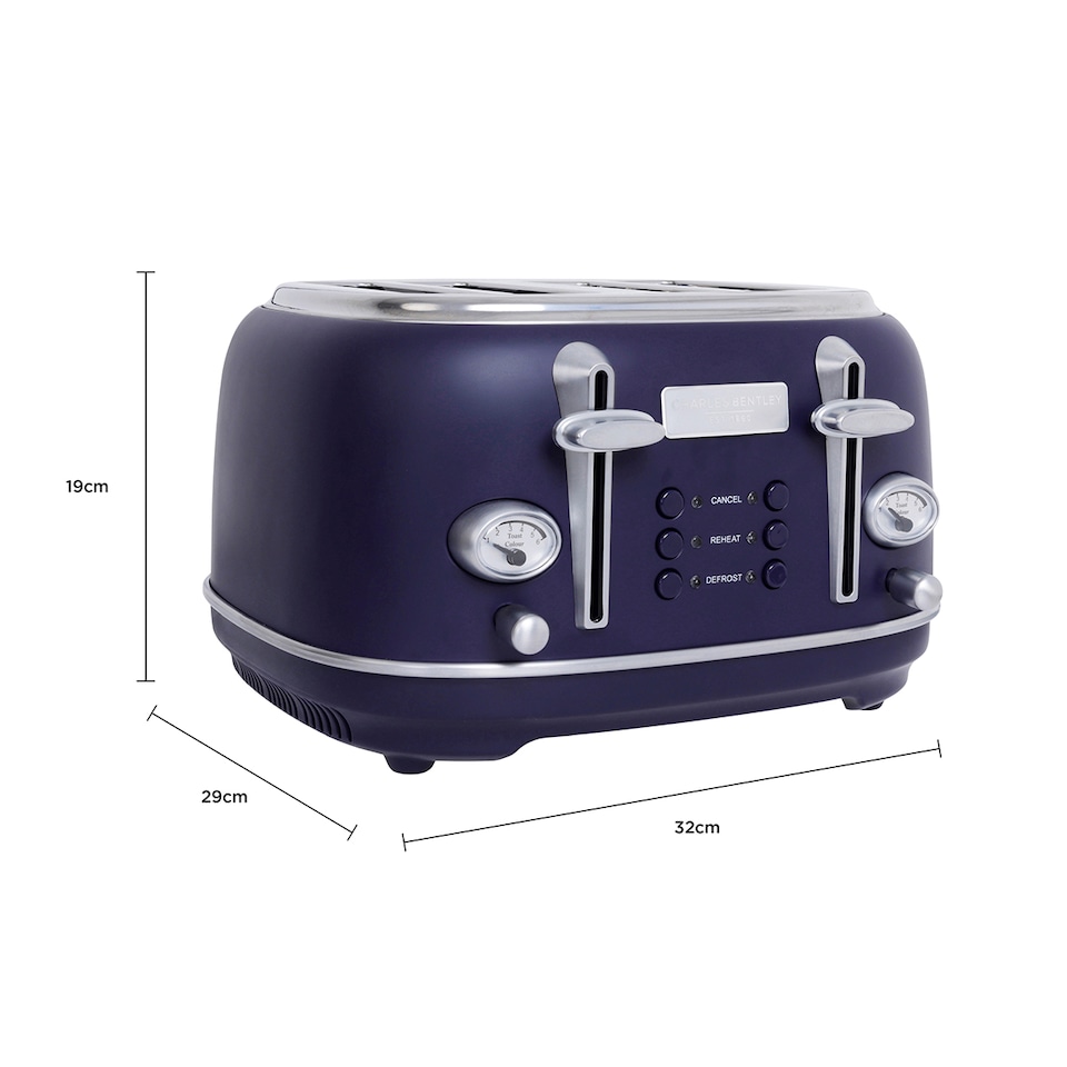 image 1 of Charles Bentley 1.7L Kettle & 4 Slice Toaster Matt Dark Blue and Silver