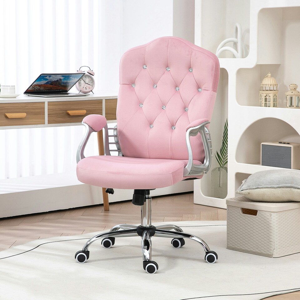 image 1 of Vinsetto Home Office Chair with Adjustable Height Tilt Function Pink