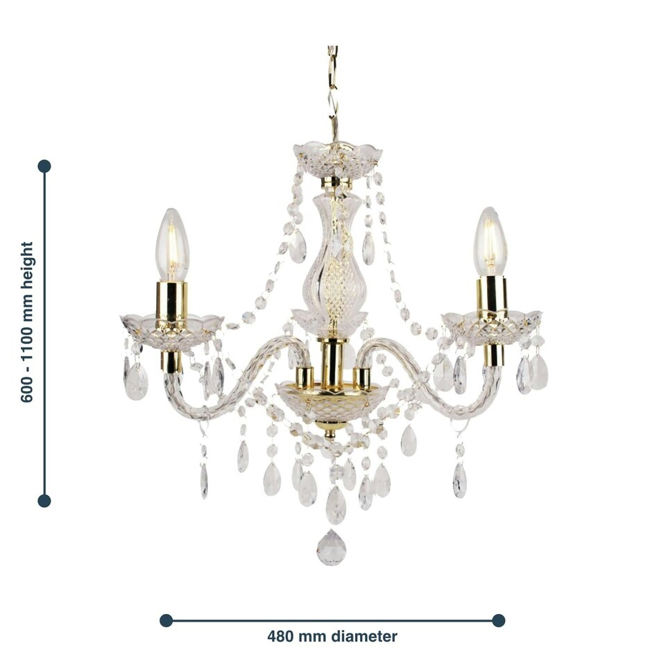 image 1 of Clear and Gold Marie Therese Style 3 x 40W Chandelier Clear | Gold
