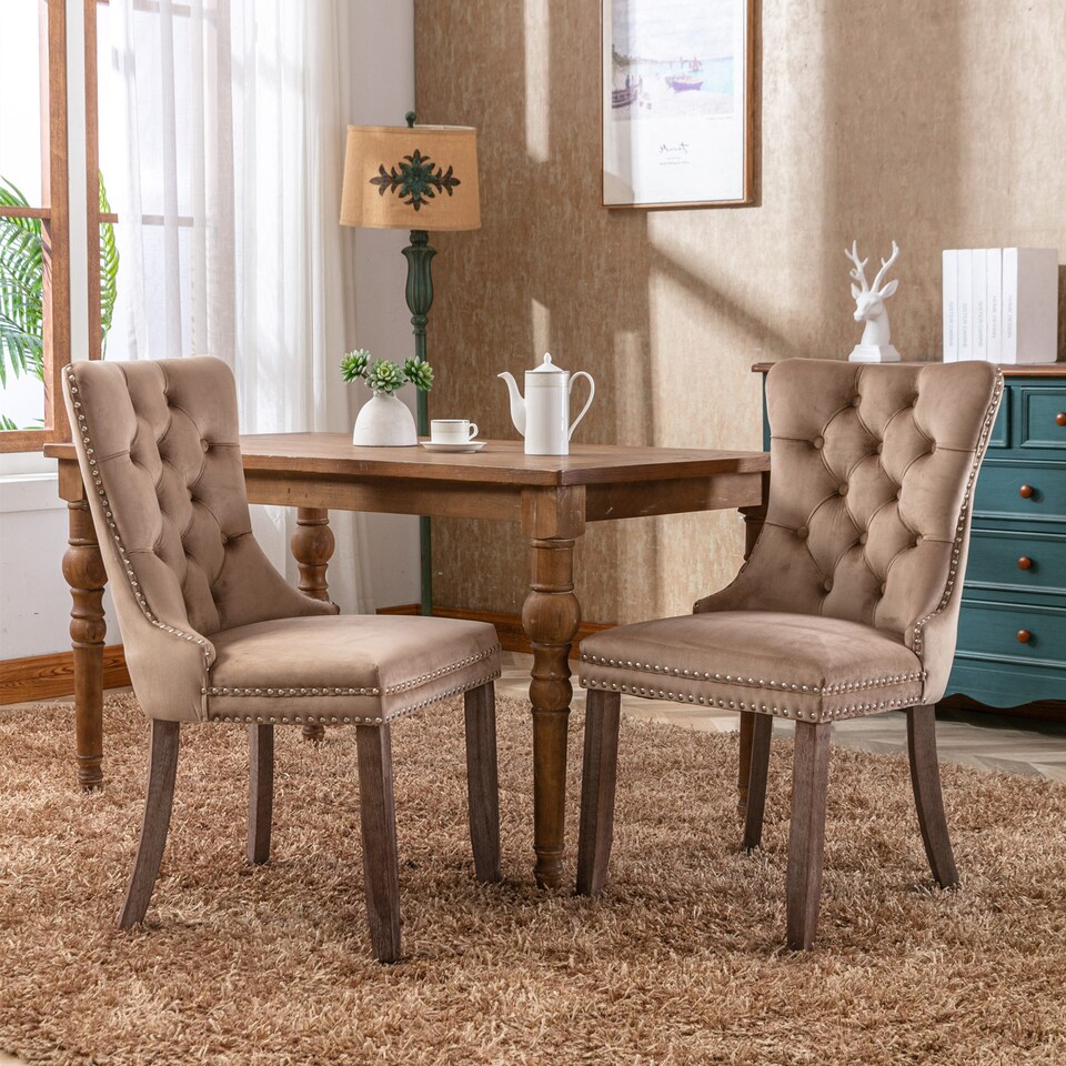 image 1 of Romsey Set of 2 Modern Velvet Dining Chairs with Knocker Ring