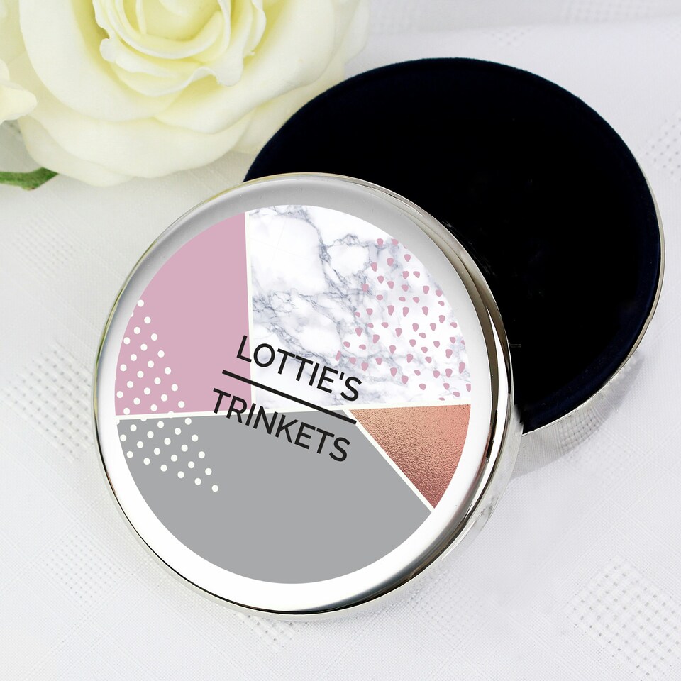 image 1 of Personalised Geometric Round Trinket Box