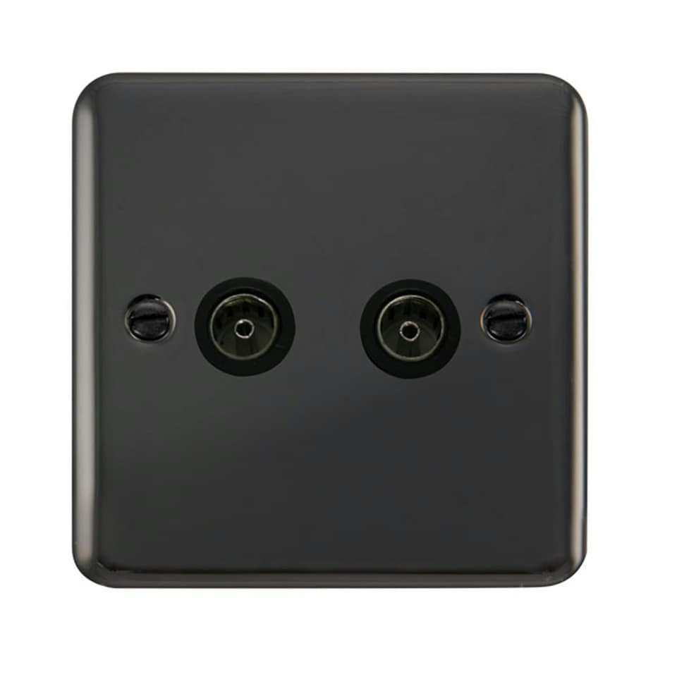 Curved Black Nickel 2 Gang Twin Coaxial TV Socket Black | Black Nikel