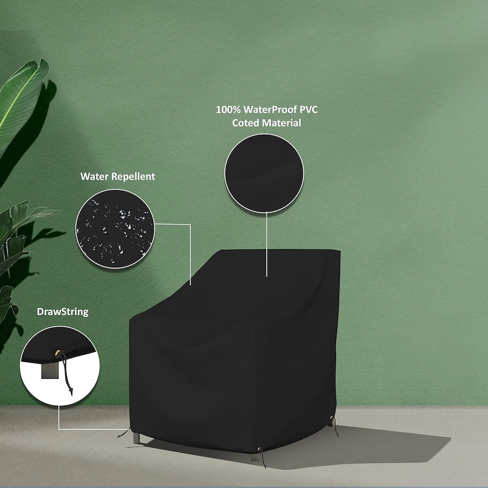image 1 of Covers&All Outdoor Chair Covers, 12 Oz Waterproof & UV-Resistant Cover Max Fabric, Suitable for Indoors / Outdoors, 42 in H x 30 in D x 27 in W, Black