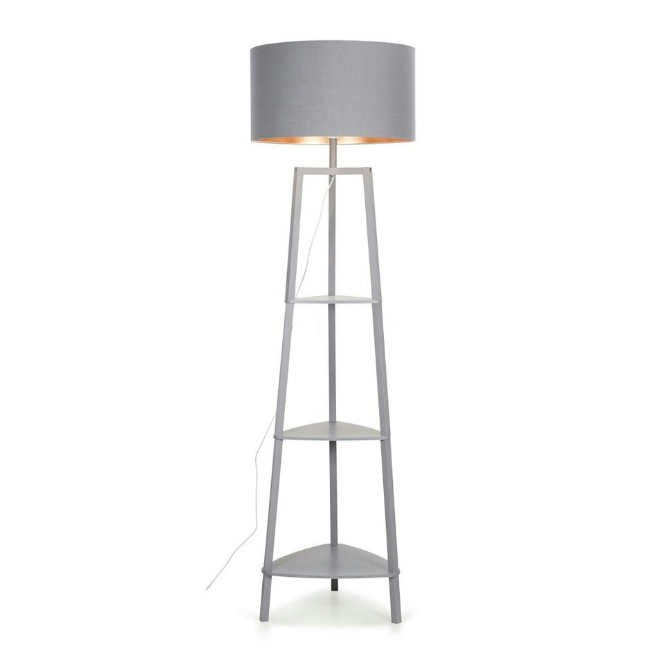 image 1 of ValueLights Hiru Grey 3 Tier Shelf Floor Lamp Grey Copper Shade Grey