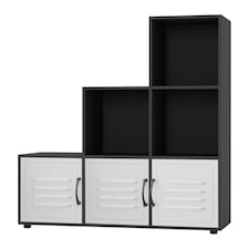 6-Cube Step Shelving Unit With Metal Doors | Black | Black & White | 1