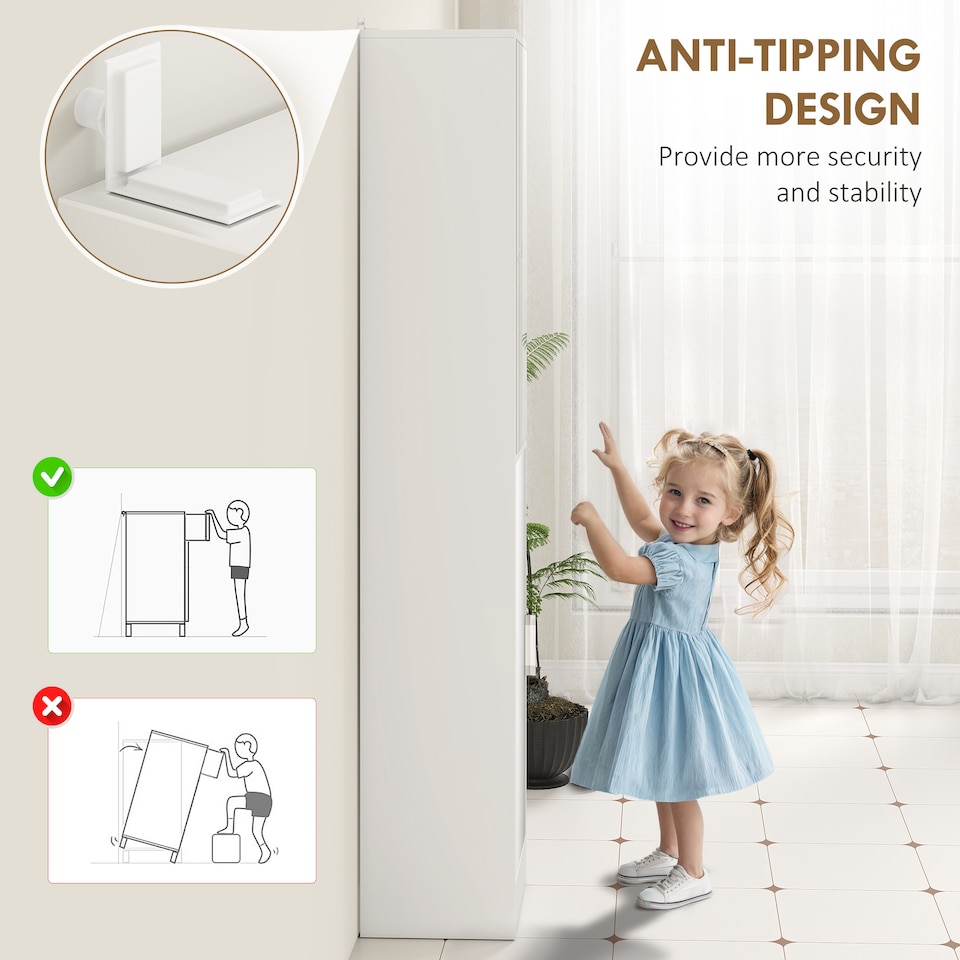 image 1 of kleankin Tall Mirrored Bathroom Cabinet, Bathroom Storage Cupboard, Floor Standing Tallboy Unit with Adjustable Shelf, White