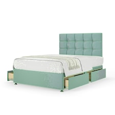 Duckegg Plush Velvet 4 Drawer Divan Base and Pearl Headboard King Size