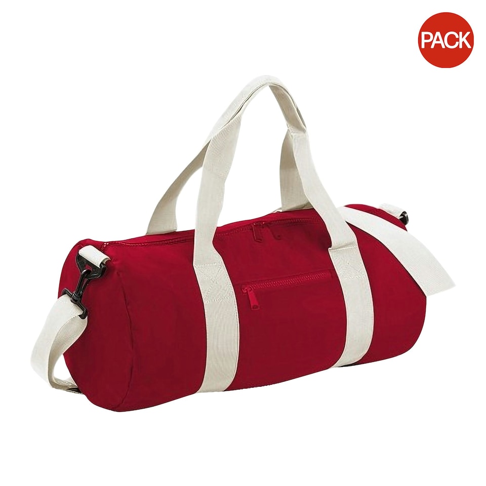 image 1 of Bagbase Plain Varsity Barrel / Duffle Bag (20 Litres) (Pack of 2) - Classic Red/Off White - One Size