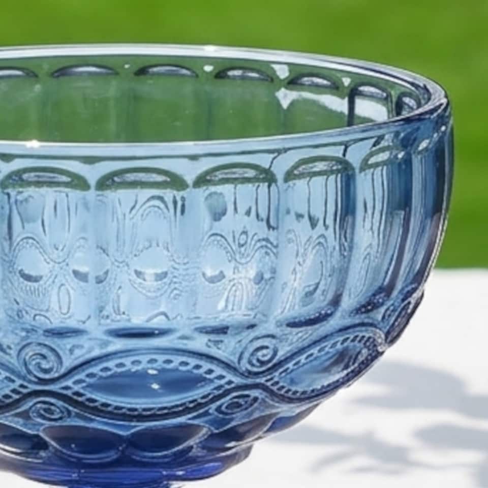 image 1 of Set of 2 Vintage Blue Glass Trifle Bowl and Dessert Bowls Wedding Decorations Ideas 300ml | Blue | Blue | Medium | 2