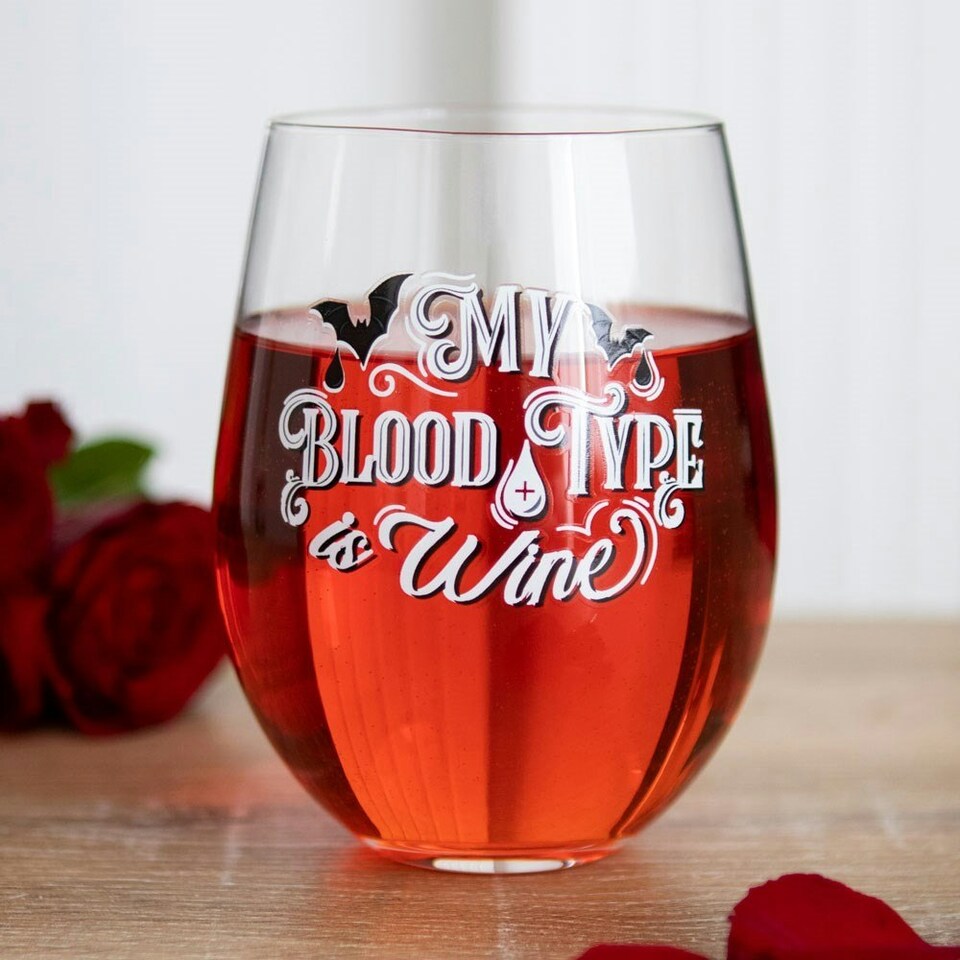 image 1 of Something Different My Blood Type Is Wine Stemless Wine Glass - Clear - One Size