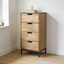 Chest Of Storage Drawers Solid Wooden Geometric Design Bedroom Organiser | Brown