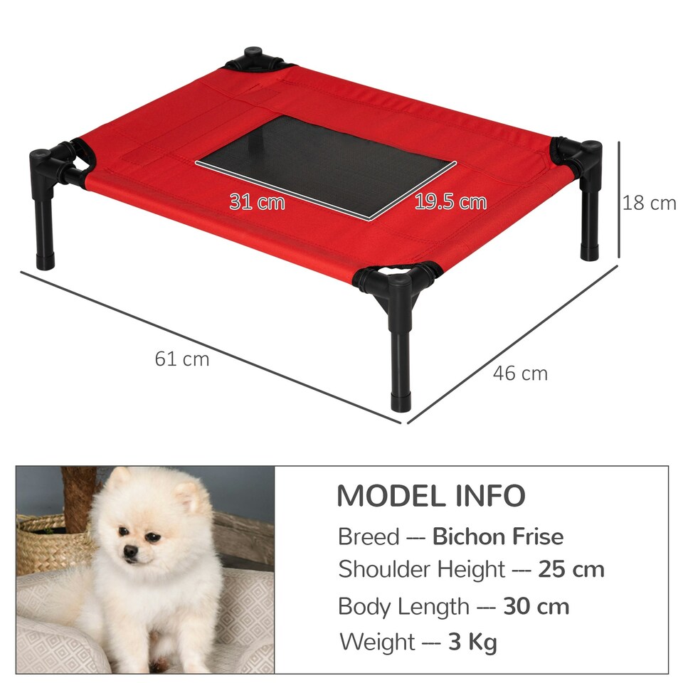 image 1 of Pawhut Elevated Pet Bed Dog Cool Cot Sleep Indoor Outdoor Portable Basket Red