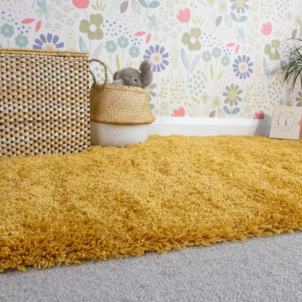 image 1 of KUKOON Ochre Yellow Deep Pile Shaggy Living Room Area Rug 240cm x 330cm
