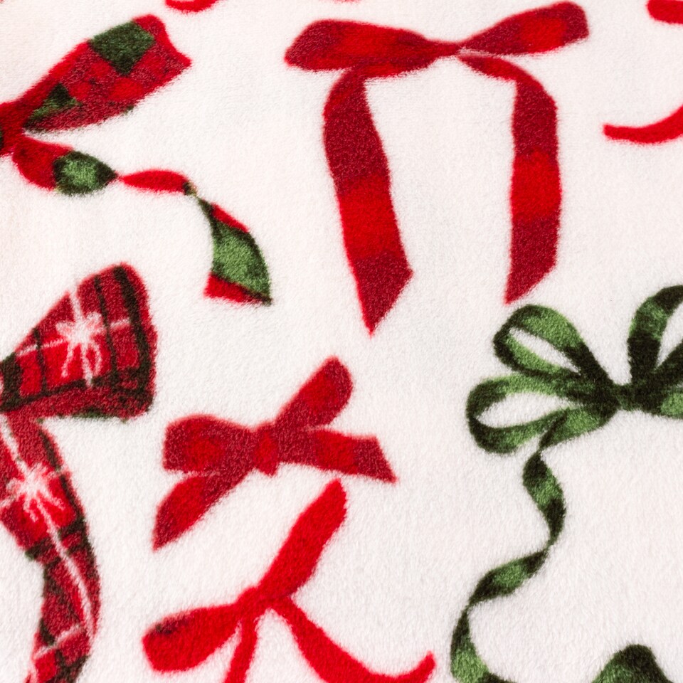 image 1 of Furn Festive Bows Printed Fleece Throw | Red | Berry/Pine | 1
