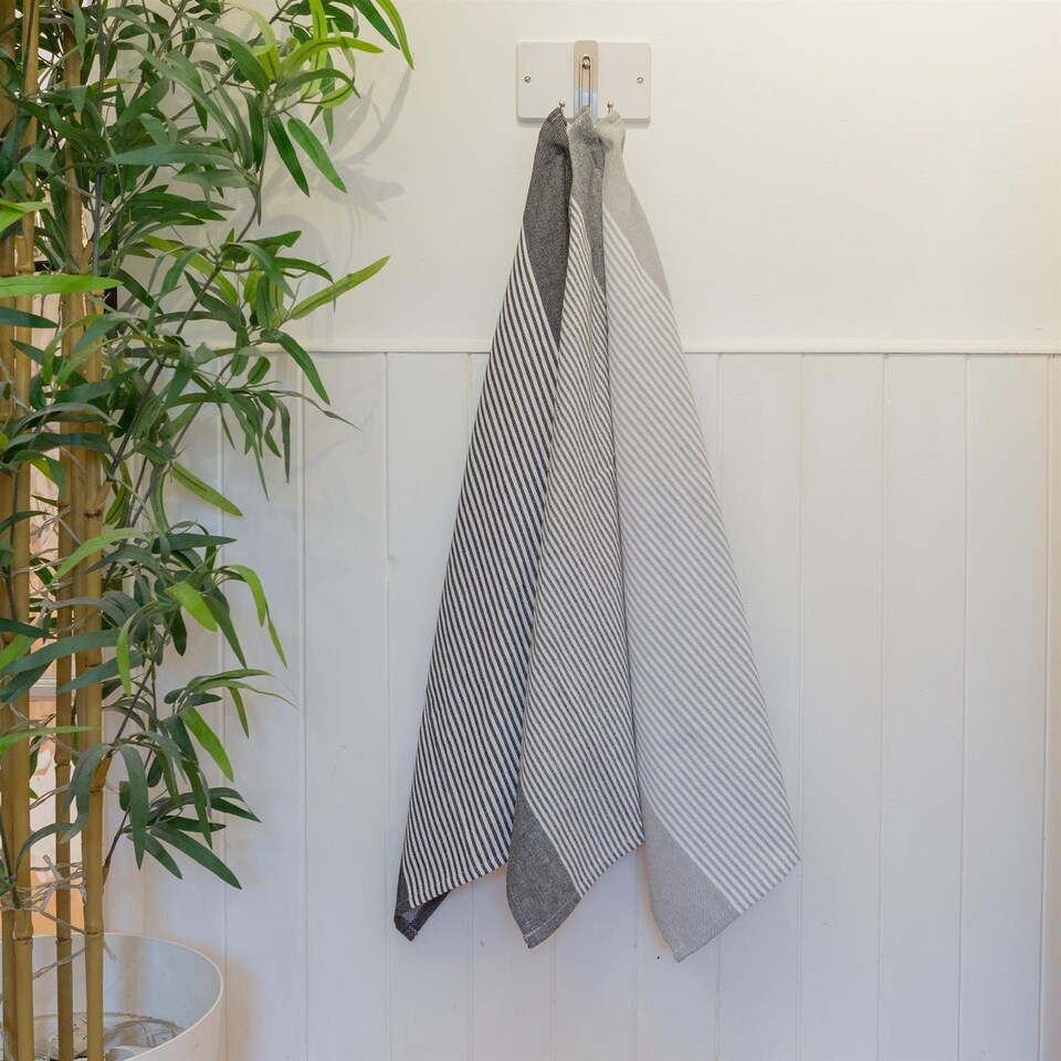 image 1 of Nicola Spring Cotton Tea Towels - 70cm x 50cm - Grey Pinstripe - Pack of 2