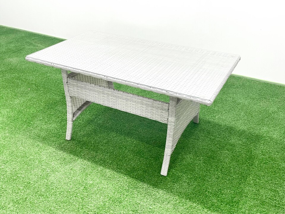 image 1 of Fimous Garden Dining Set Outdoor Rattan Furniture Set with Sofa Dining Table 2 Chairs 3 Footstools 2 Side Tables Light Grey Mixed