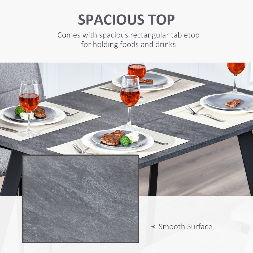 image 1 of HOMCOM Modern Rectangular Dining Table with Metal Legs Indoor, Dark Grey