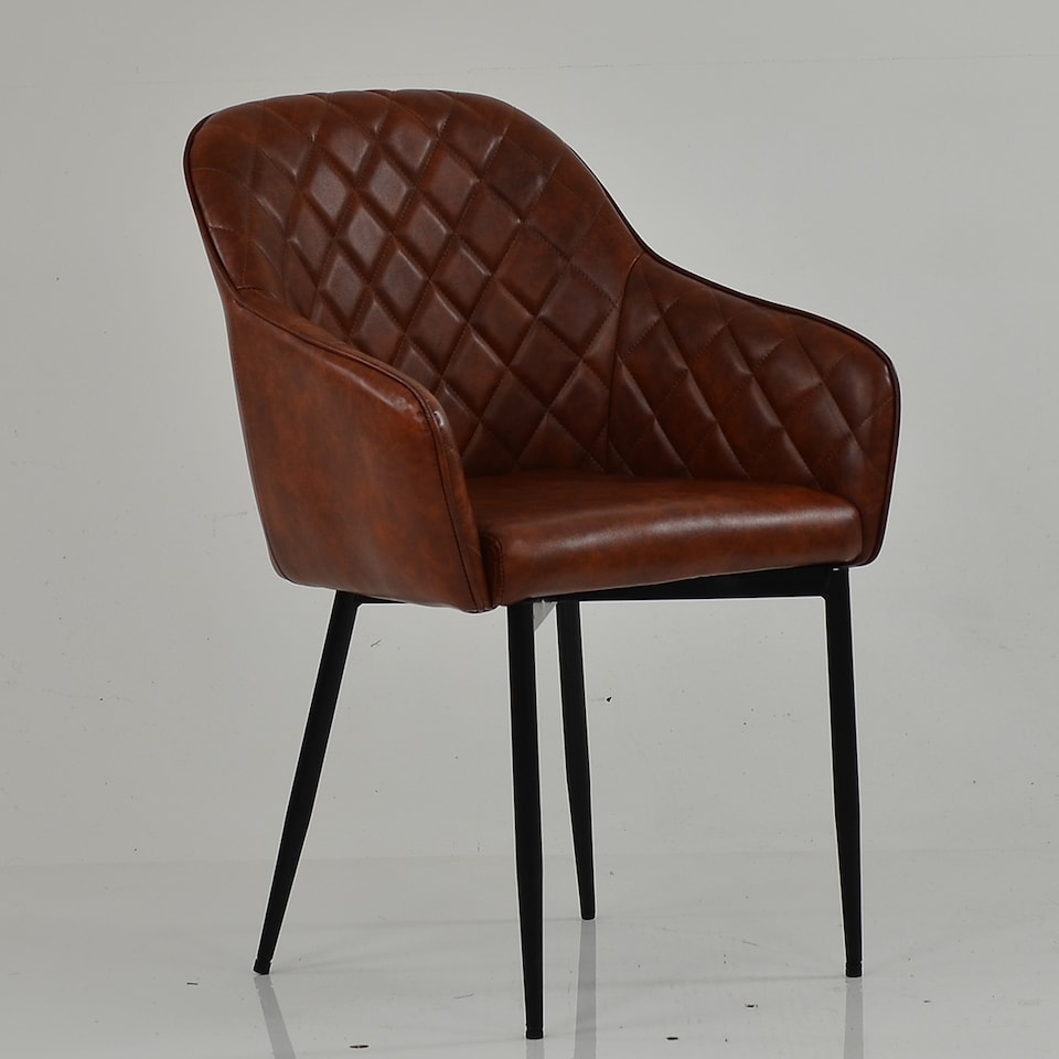 image 1 of Lakeland Furniture Opus Carver Vintage Brown Faux Leather Black Leg Dining Chair