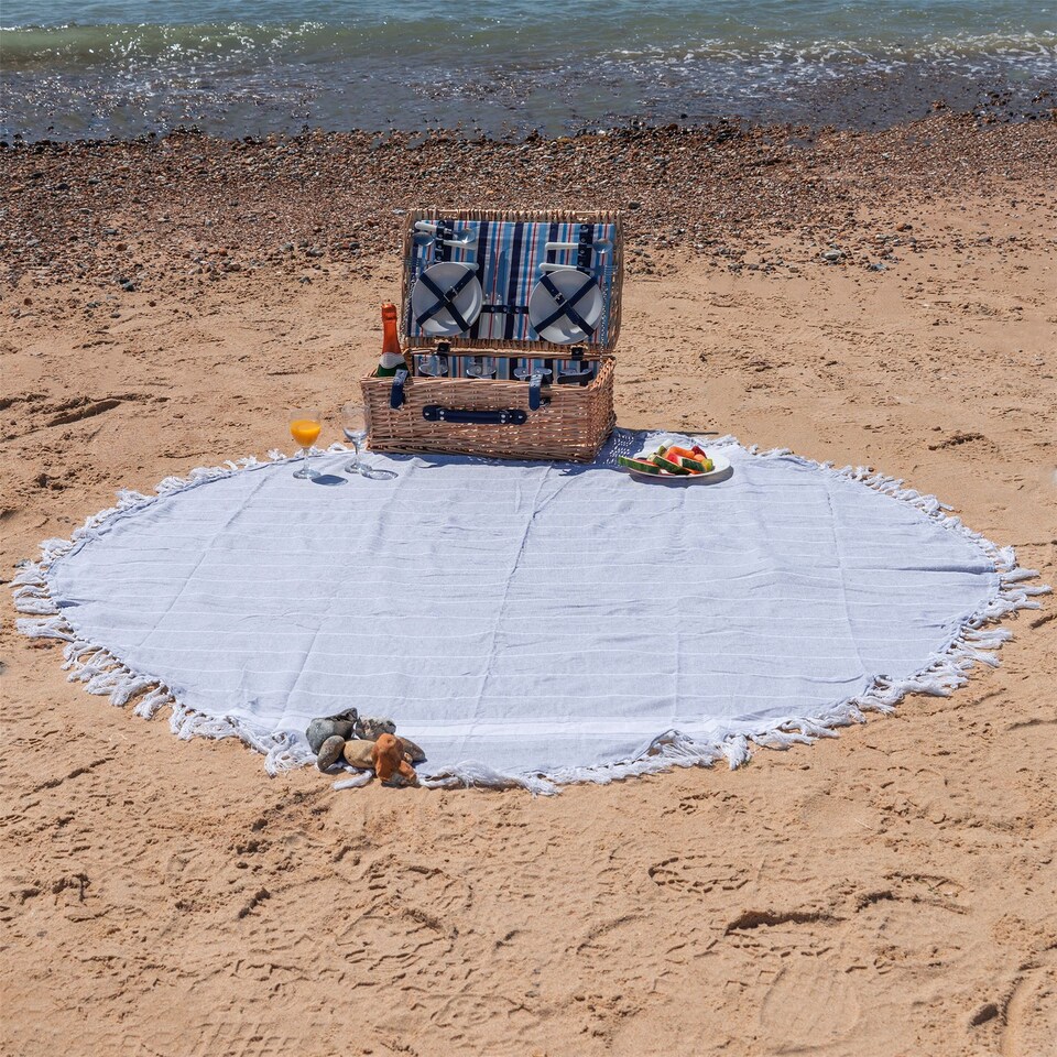 image 1 of Nicola Spring Round Turkish Cotton Beach Towel - 190cm - Grey | Grey | Grey