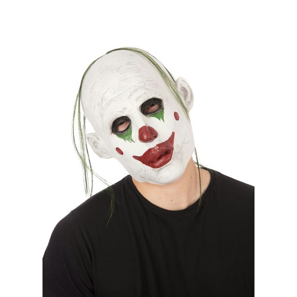 Bristol Novelty Unisex Adults Realistic Clown With Hair Halloween Mask - White/Red/Green - One Size One Size