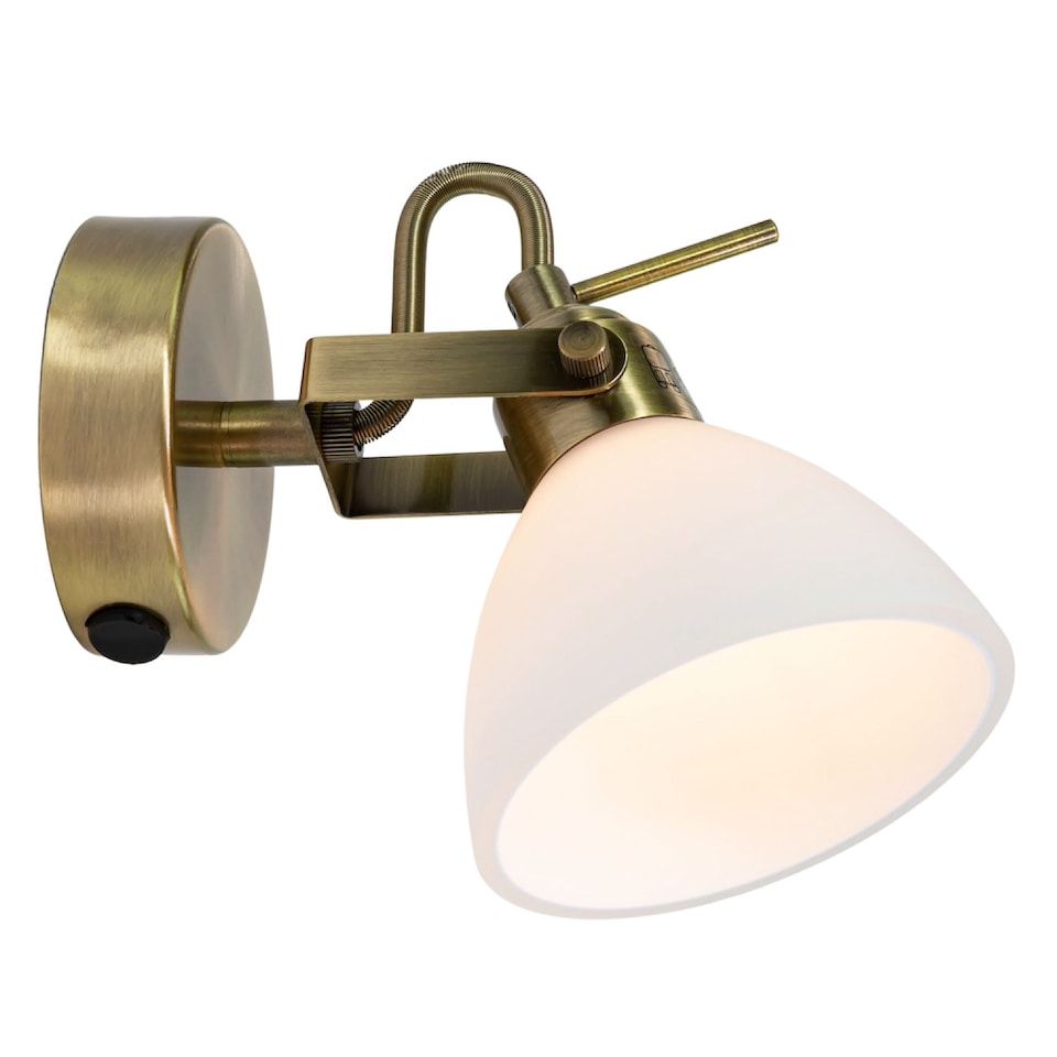 image 1 of Contemporary and Chic Antique Brass Wall Spot Light with Switch and Glass Shade | Gold | Antique Brass | 1