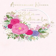 Words 'n' Wishes Happy Anniversary Card with Love For Sister & Brother in Law, Floral Design, Made in the UK