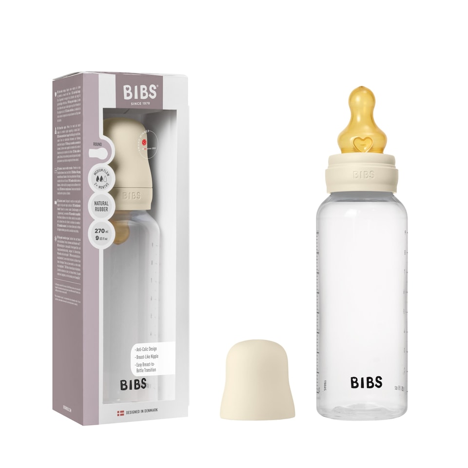 image 1 of BIBS BPA-Free PP 270ml Baby Bottle Latex 1 Pack Medium Flow Ivory | Cream