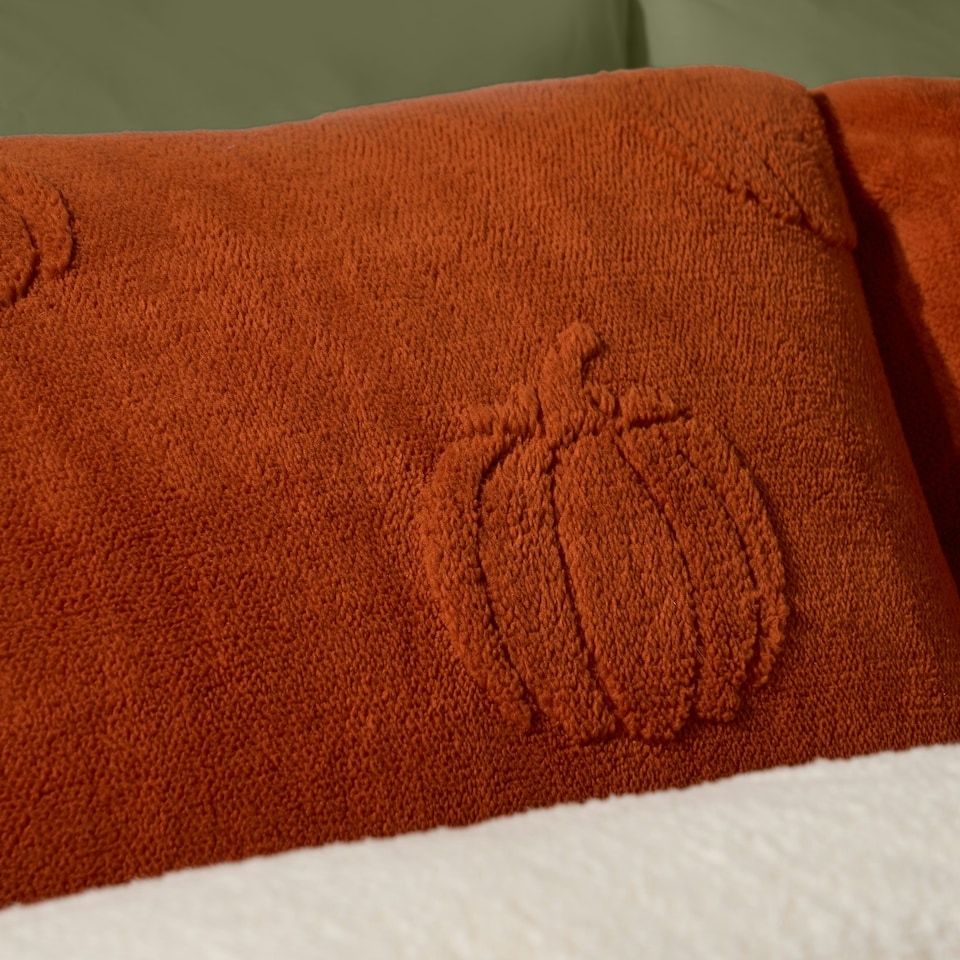 image 1 of OHS Pumpkin Tufted Soft Cosy Plush Winter Warm Teddy Fleece Duvet Cover and Pillowcase Bedding Set Orange | Burnt Orange | Double