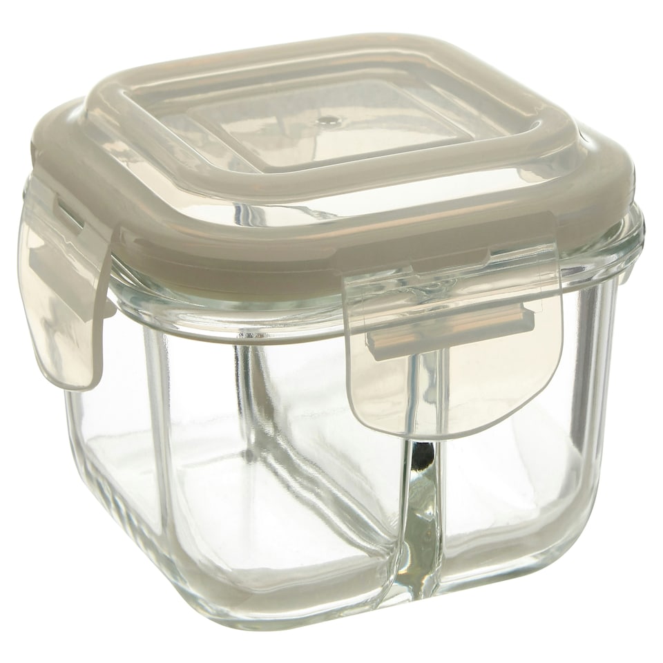 image 1 of Interiors by Premier 2-Section Square Glass Container with Lid – 520ml, Borosilicate Glass with Airtight Silicone Seal