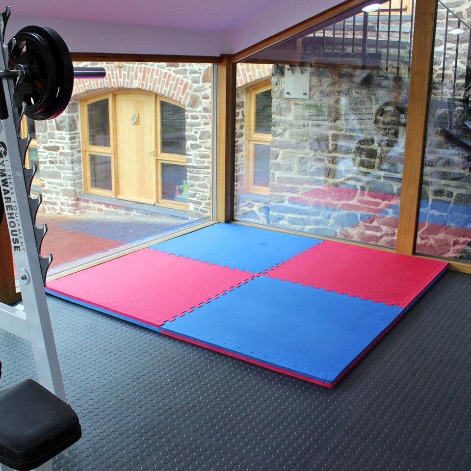 image 1 of Actiasmat Exercise Mat, 40mm Thick, Red/Blue, Interlocking Mat for Martial Arts and Fitness (Multi, 40 mm x 1 Square Meter)