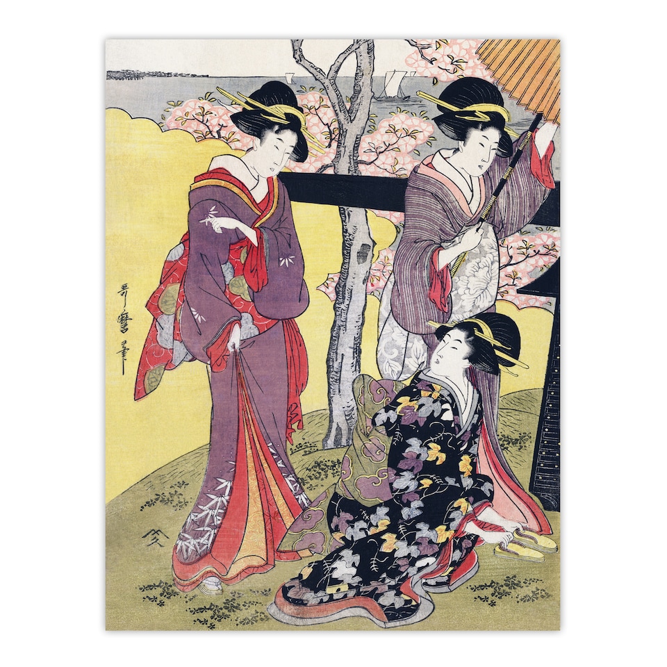 image 1 of Cherry Blossom Viewing Gotenyama Vintage Wall Art Print Kitagawa 24x32"