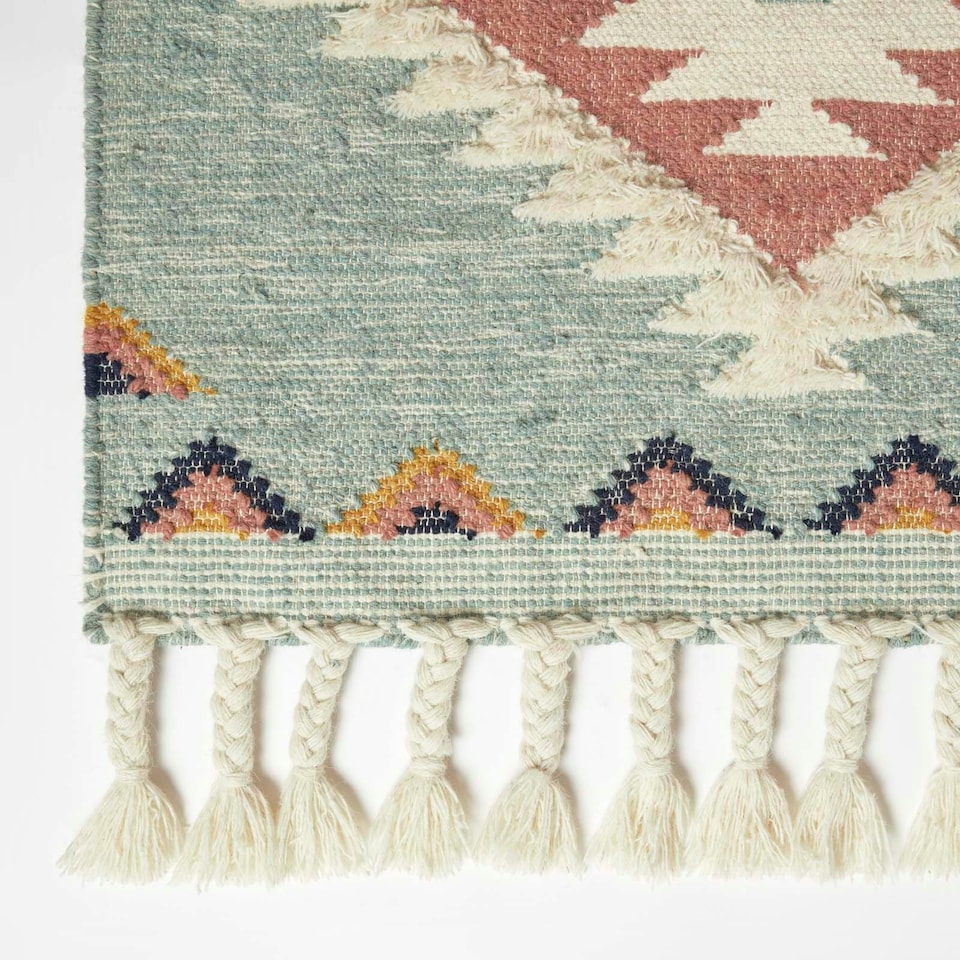 image 1 of Homescapes Tenali Blue Kilim Wool Rug - 160 x 230 cm Blue | 160 x 230 cm