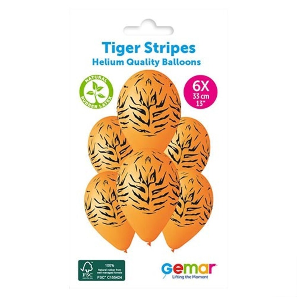 image 1 of Tiger Stripes Orange Latex Balloons 33cm / 13 in - Pack of 6