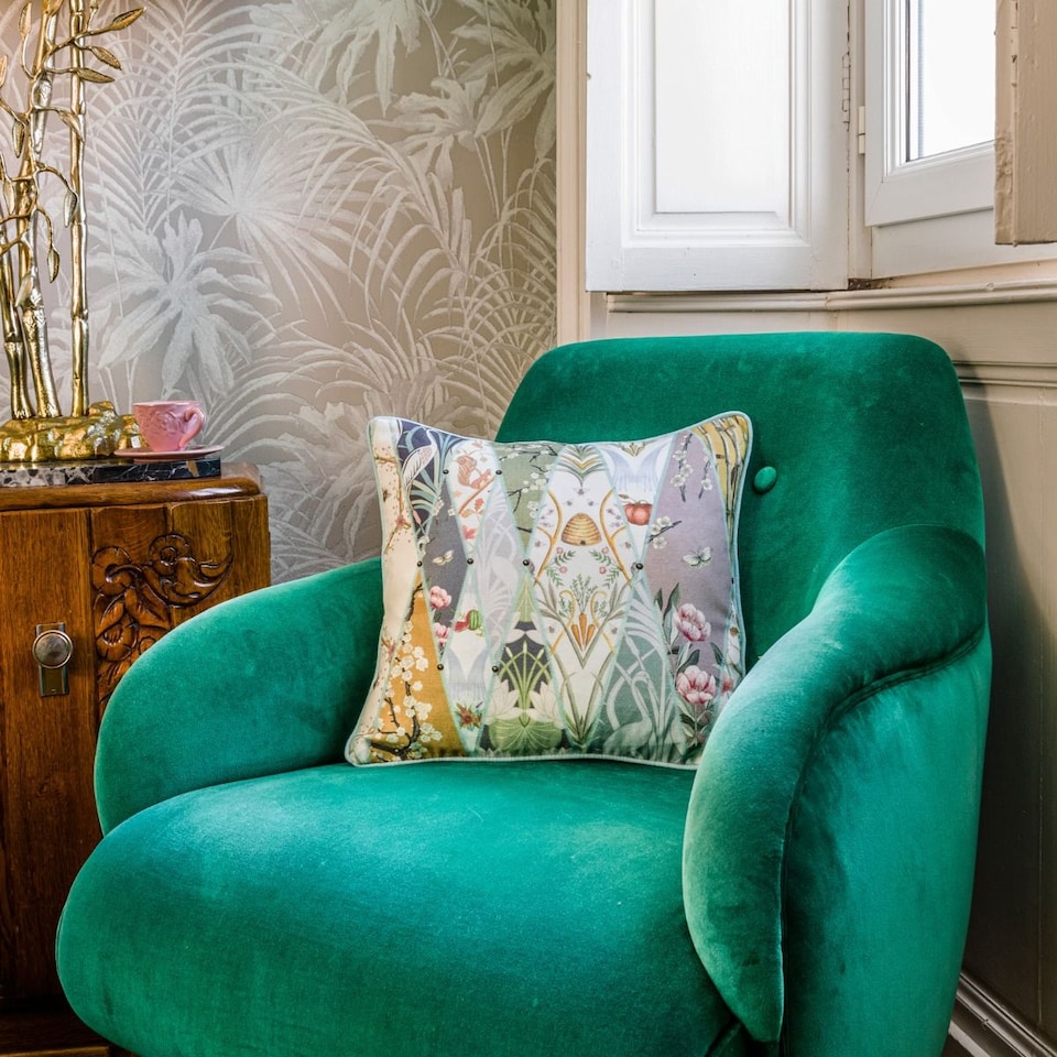 image 1 of The Chateau By Angel Strawbridge Nouveau Wallpaper Museum Filled Cushion | Multi | Multicoloured | 43cm x 43cm | 1