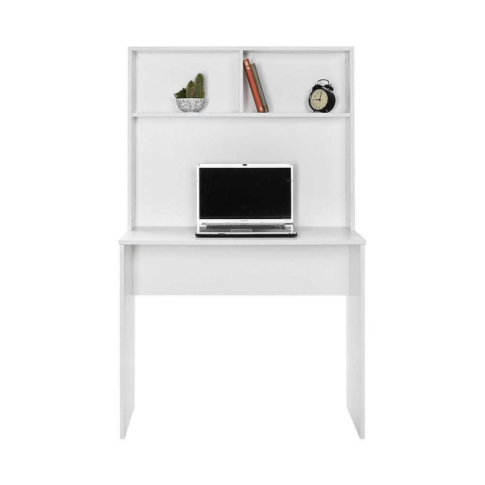 image 1 of Adore Matt White Study Desk with Storage Hutch White