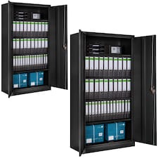 Filing Cabinet Set - 5 height-adjustable shelves, lockable doors | Black | black | 40 x 90 x 180 cm | 2