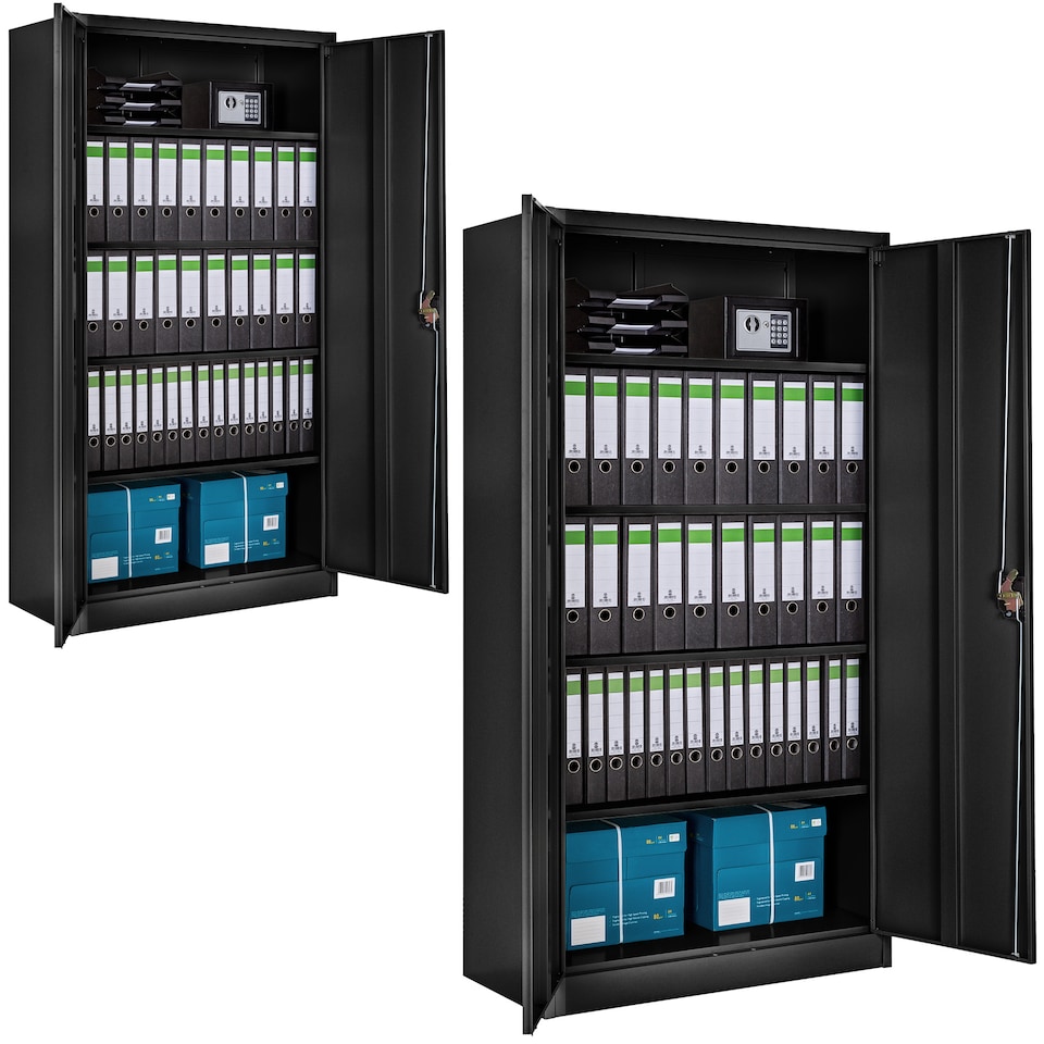 image 1 of Filing Cabinet Set - 5 height-adjustable shelves, lockable doors | Black | black | 40 x 90 x 180 cm | 2