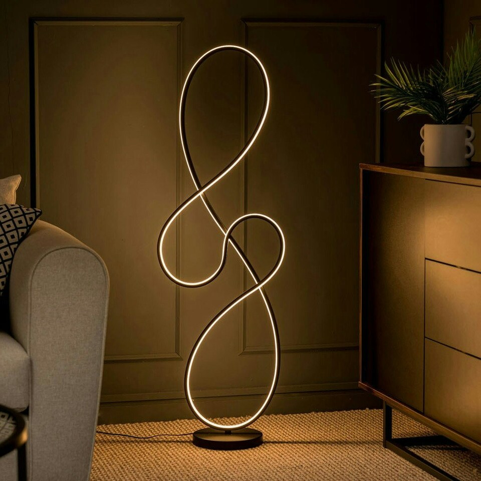 image 1 of ValueLights Infinity Black Swirl Integrated LED Floor Lamp