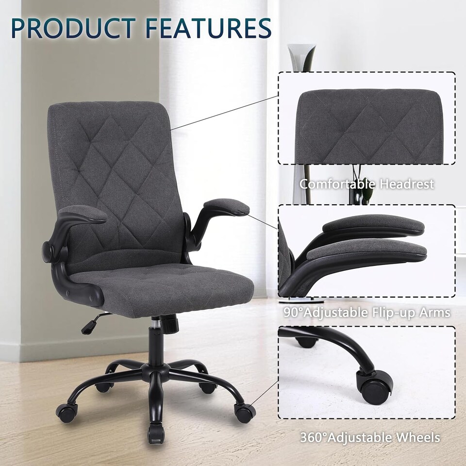 image 1 of Ergonomic Computer Desk Chair with Flip-Up Armrest, 90-105 Degrees Reclining and 360 Swivel