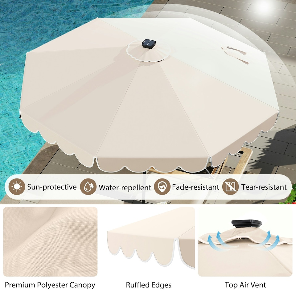 image 1 of COSTWAY 10FT/3M Solar Garden Parasol Sun Shade Canopy Beige Cream