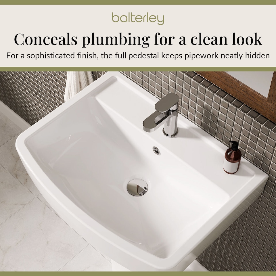 image 1 of Square 1 Tap Hole Basin Full Pedestal 520mm | White | White | 420 x 520 x 820mm