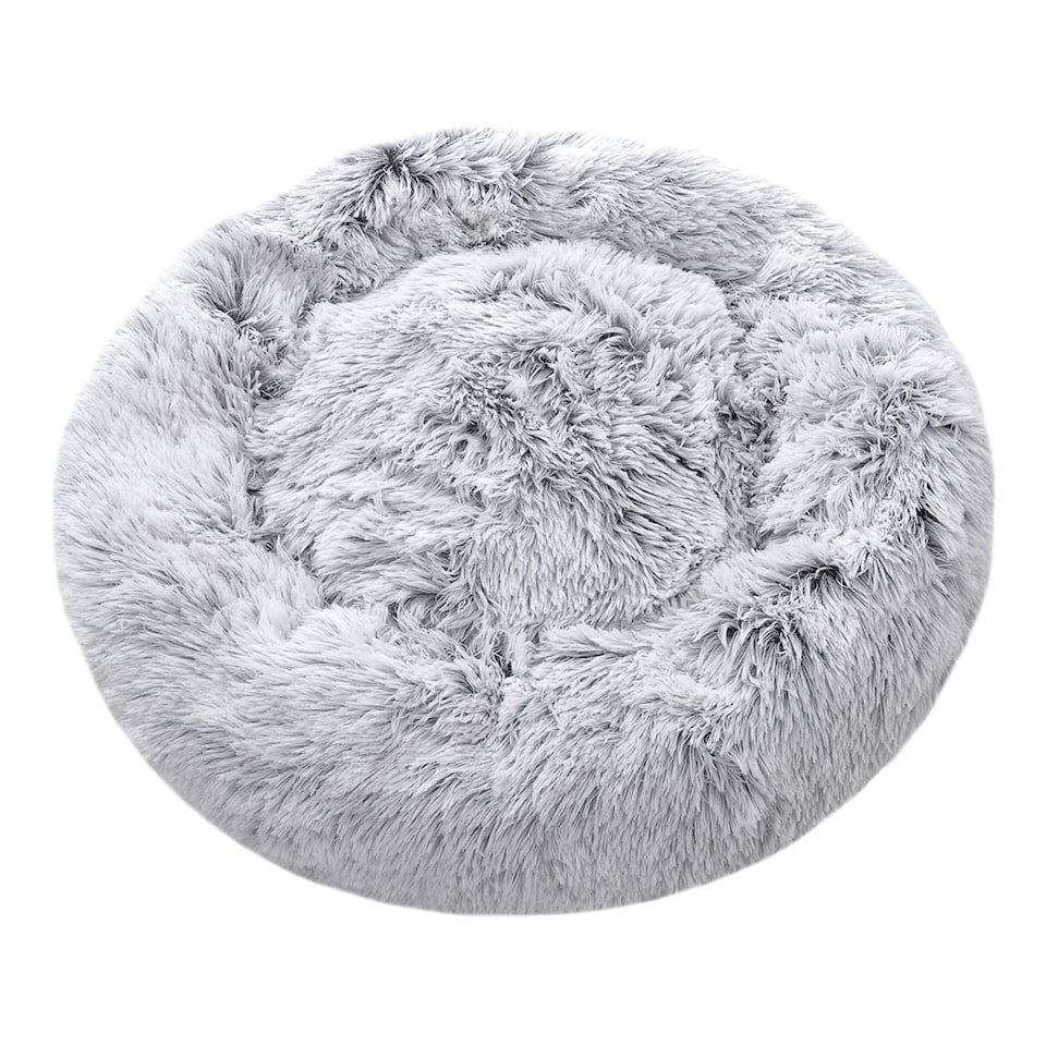 image 1 of Living and Home Calming Round Donut Plush Dog Cuddler Bed | Multi | Grey White | L