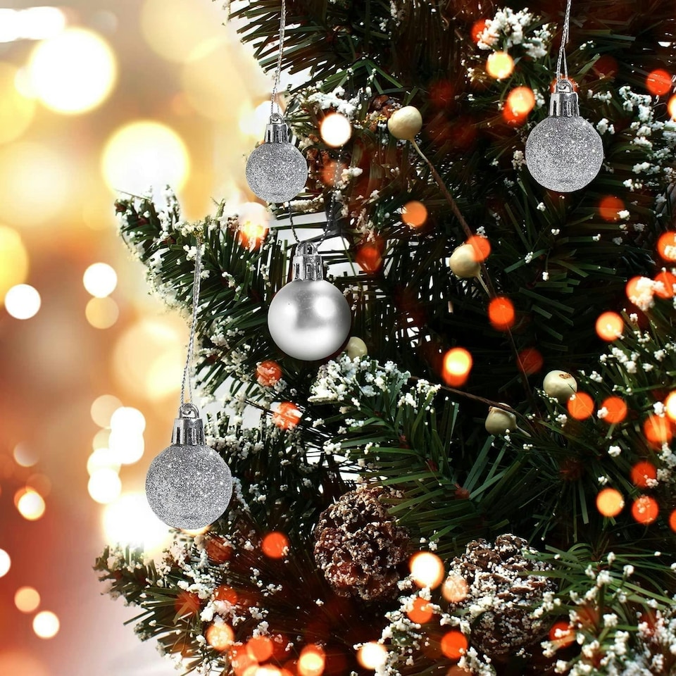 image 1 of 30mm/12Pcs Christmas Baubles Shatterproof Silver,Tree Decorations