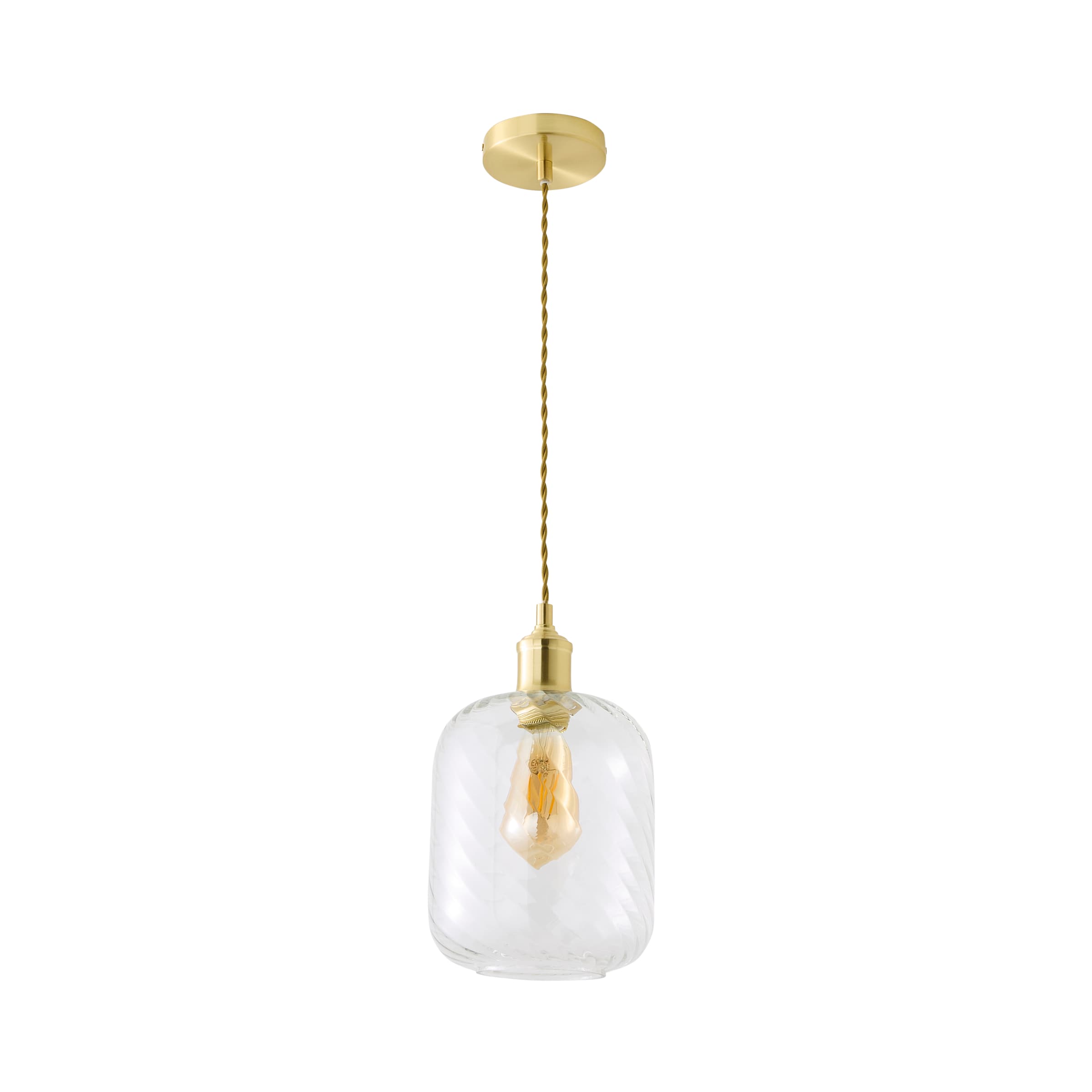 ValueLights Emery Clear Swirl Glass Brushed Gold Single Diner Ceiling Light